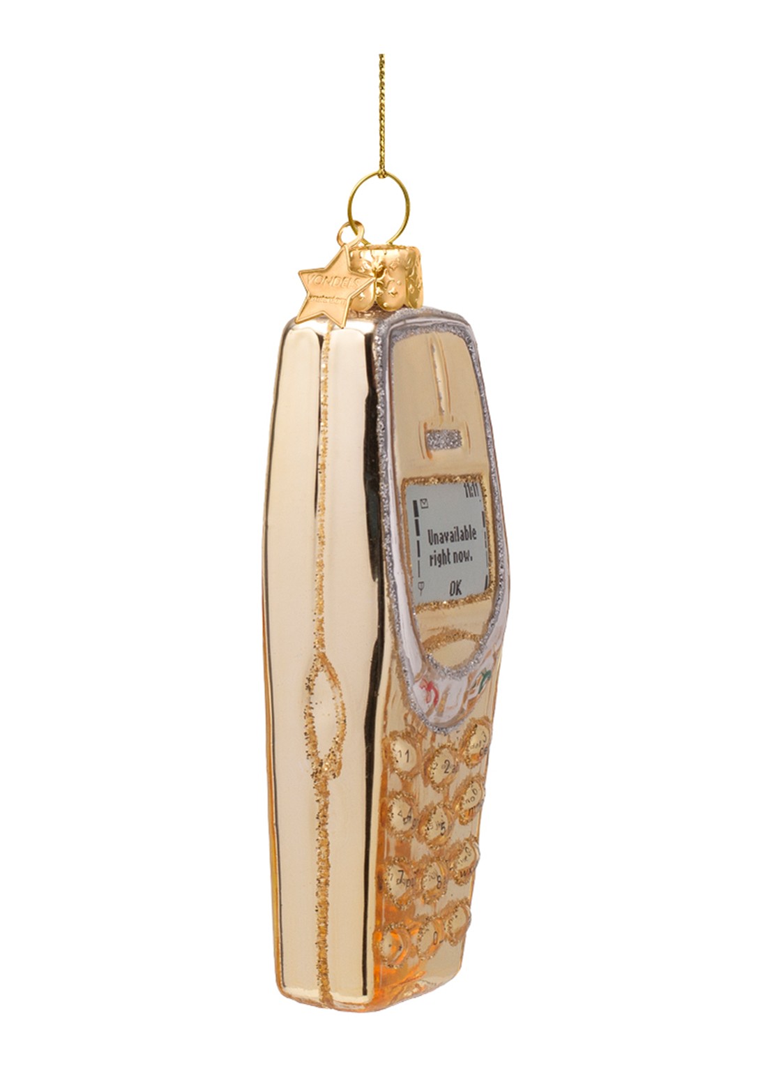 Vondels Telefoon kersthanger 10 cm - voorkant 3 goud