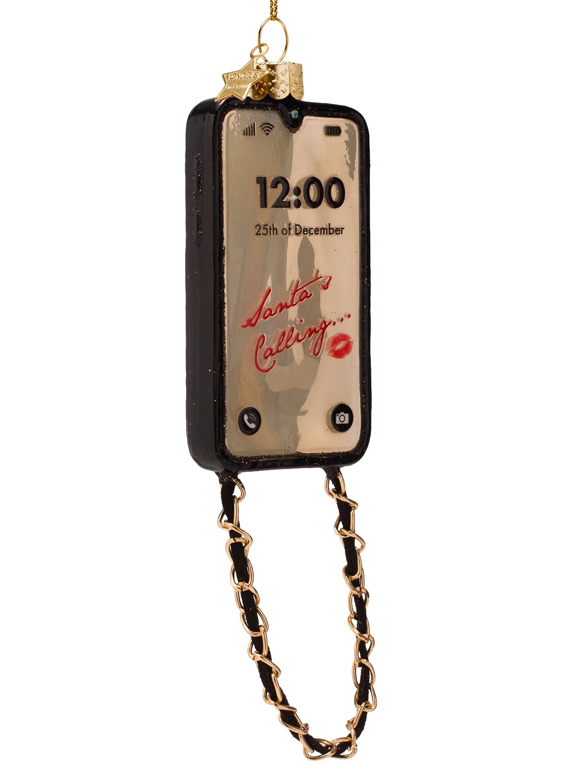 Vondels Telefoon met ketting kersthanger 11 cm - voorkant 2 goud