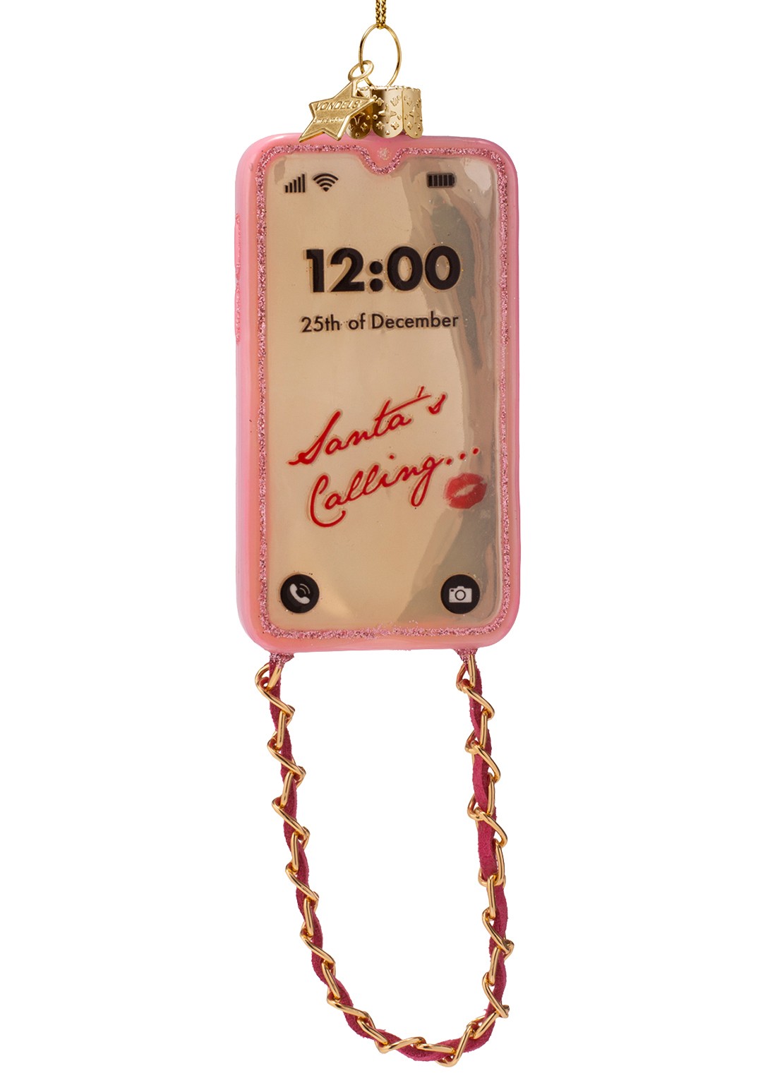 Vondels Telefoon met ketting kersthanger 11 cm - voorkant 4 roze