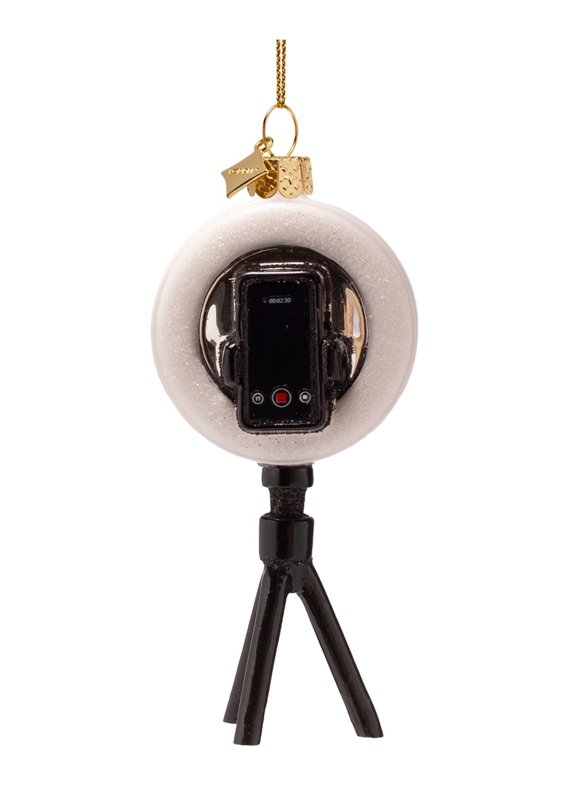 Vondels Telefoon Met Ring Light kersthanger 12,5 cm - voorkant zwart