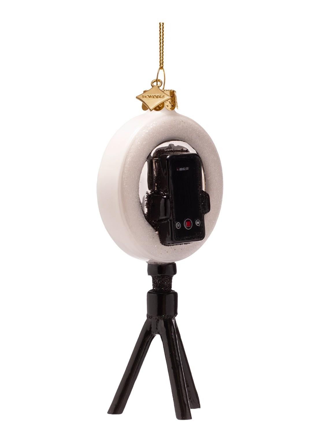 Vondels Telefoon Met Ring Light kersthanger 12,5 cm - voorkant 2 zwart
