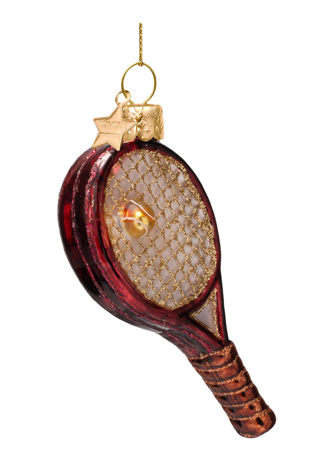 Vondels Tennis Racket kersthanger 9,5 cm - detail 2 bordeauxrood