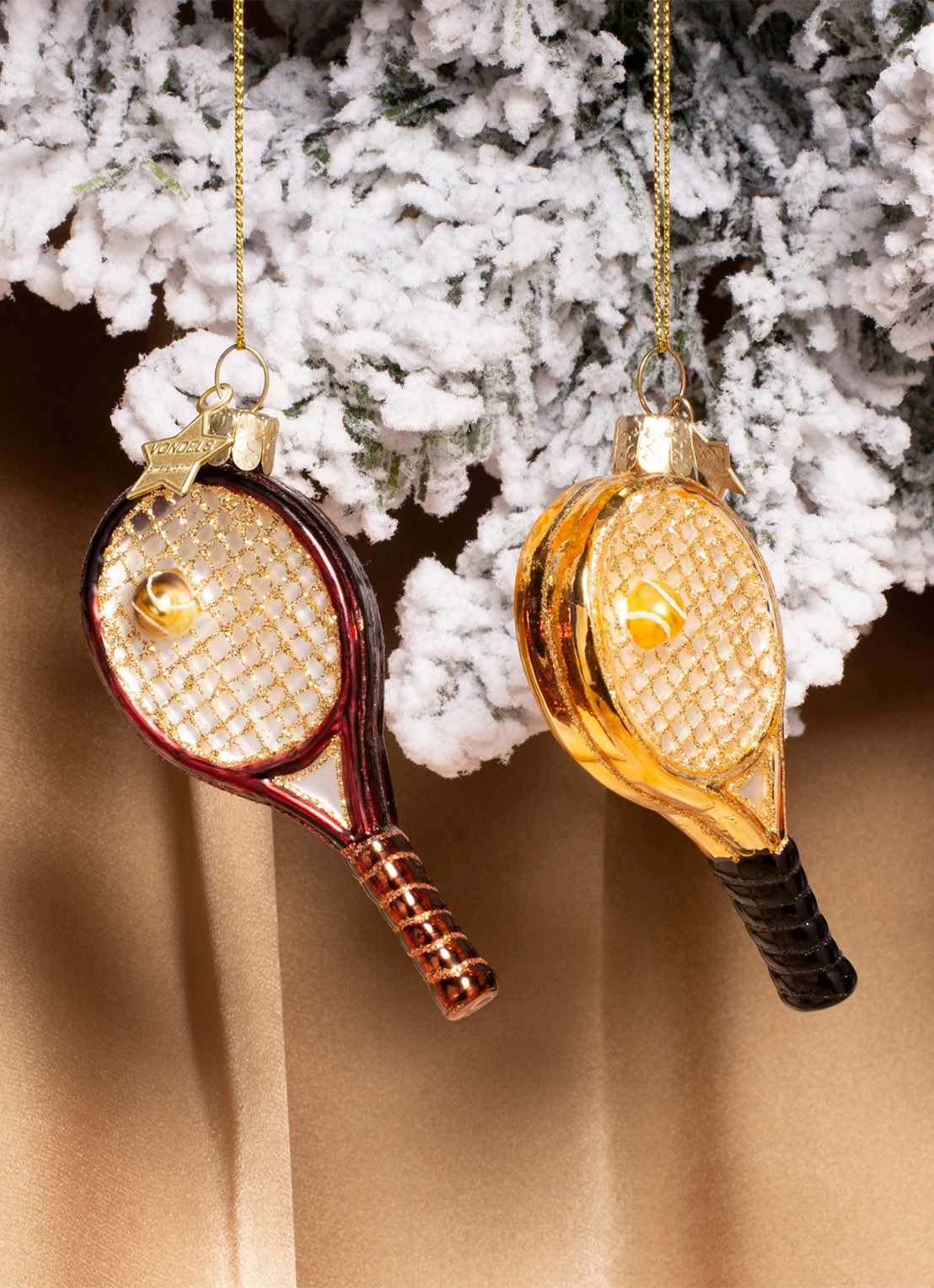 Vondels Tennis Racket kersthanger 9,5 cm - voorkant 4 bordeauxrood
