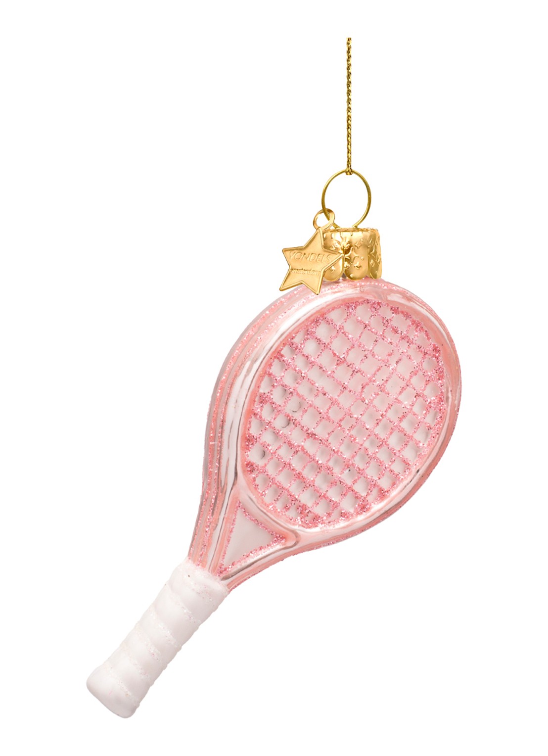 Vondels Tennisracket kersthanger 9,5 cm  - achterkant roze
