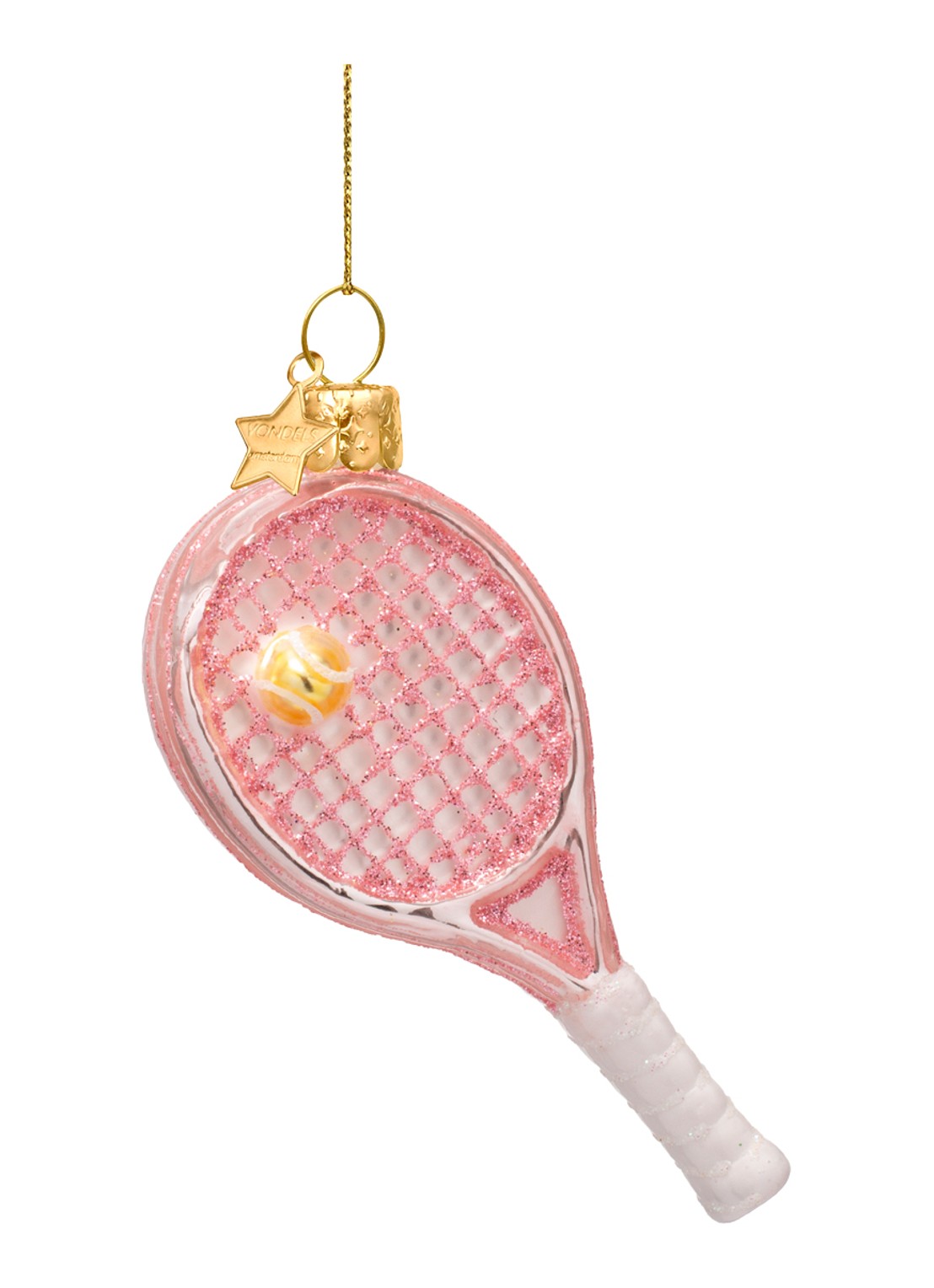 Vondels Tennisracket kersthanger 9,5 cm  - voorkant 2 roze