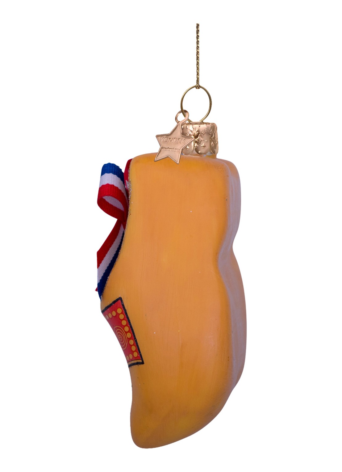 Vondels Traditionele klomp met Nederlandse strik kersthanger 8,5 cm - detail 6 geel