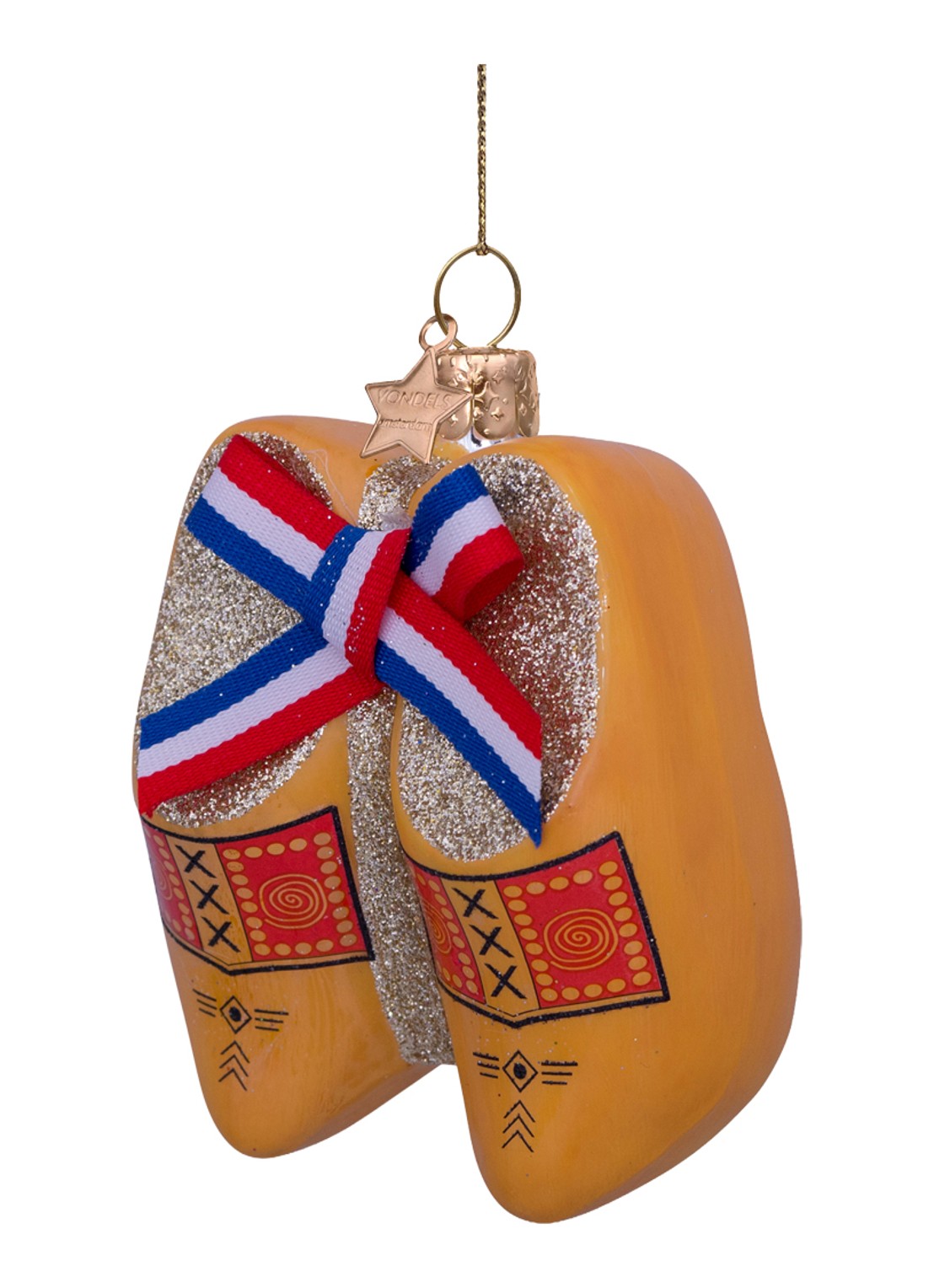Vondels Traditionele klomp met Nederlandse strik kersthanger 8,5 cm - detail 7 geel