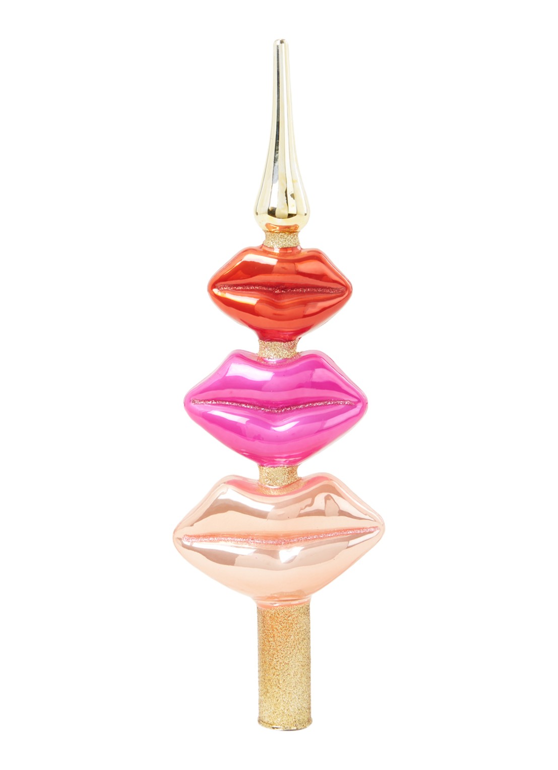 Vondels Tree Topper Glass Lips piek 26 cm - voorkant 2 roze