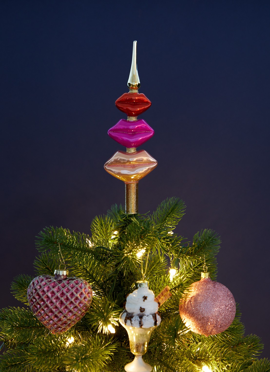 Vondels Tree Topper Glass Lips piek 26 cm - voorkant 3 roze