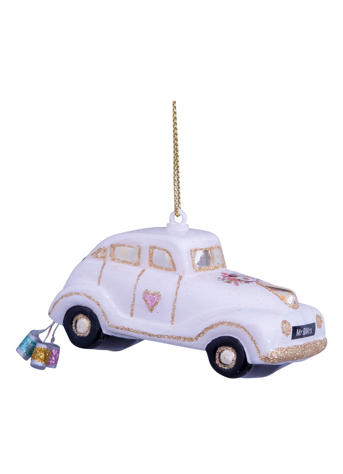 Vondels Trouwauto Just Married kersthanger 4,5 cm - detail 2 multicolor