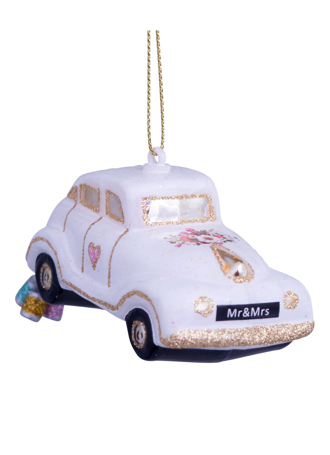Vondels Trouwauto Just Married kersthanger 4,5 cm - voorkant 6 multicolor