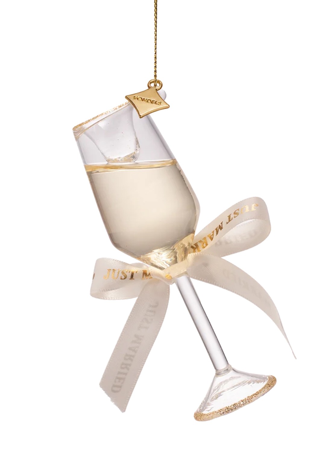 Vondels Trouwerij Champagneglas kersthanger 13 cm - achterkant 2 transparant