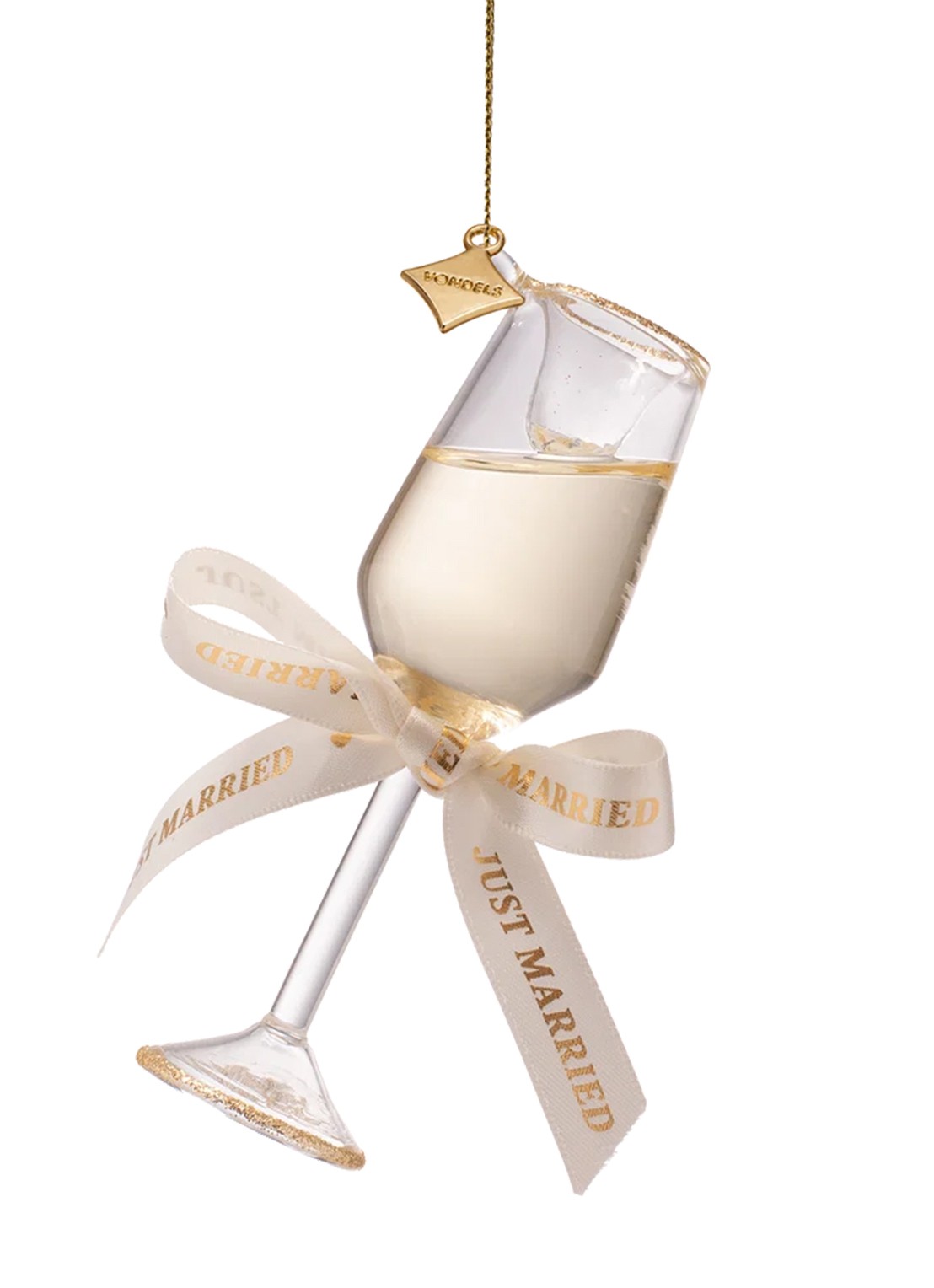 Vondels Trouwerij Champagneglas kersthanger 13 cm - voorkant transparant