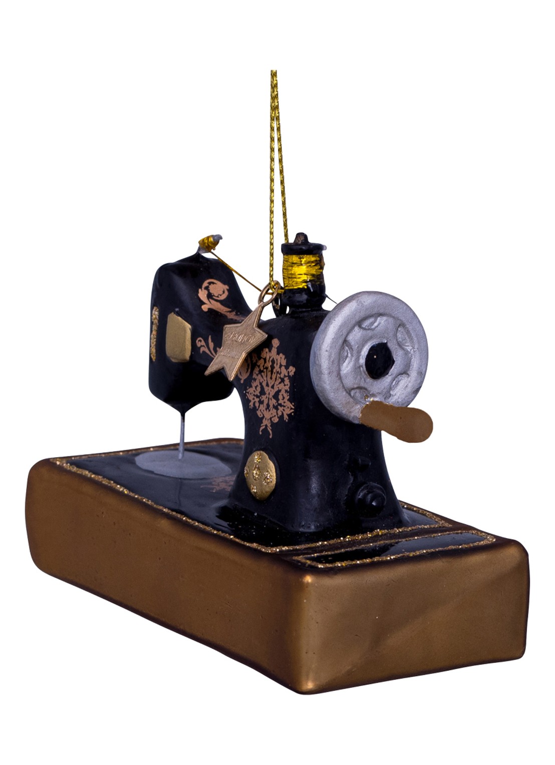 Vondels Vintage Naaimachine kersthanger 6 cm - voorkant 4 bruin