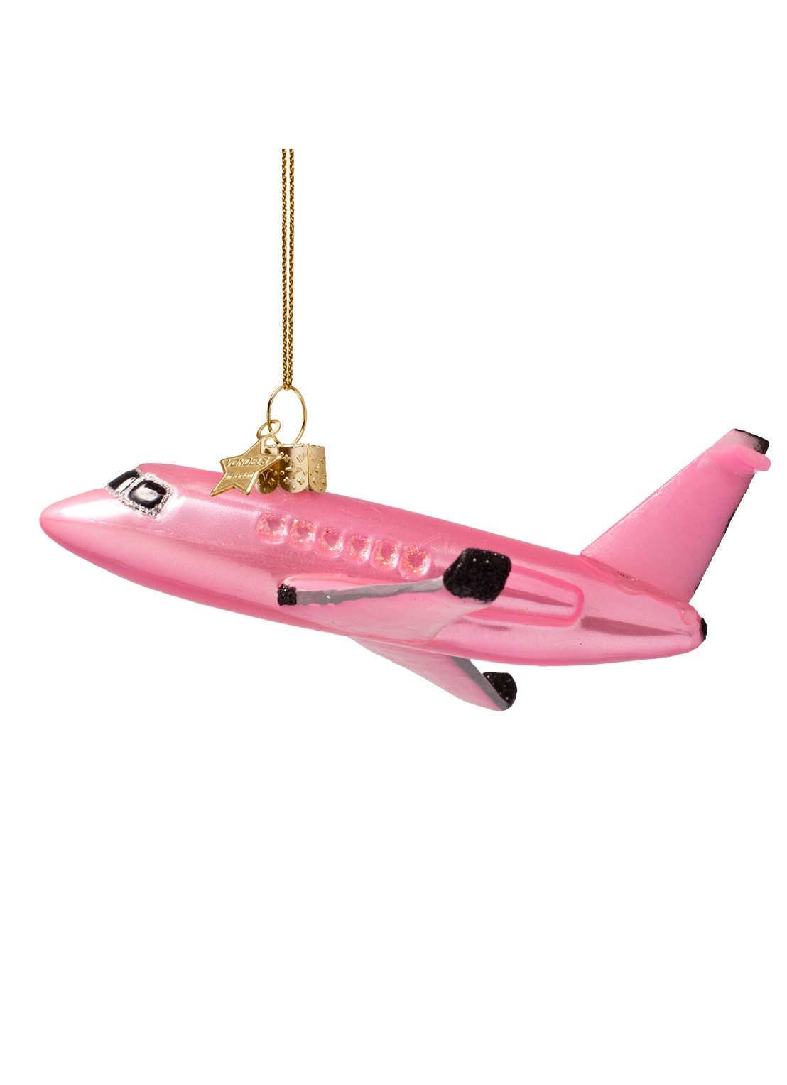 Vondels Vliegtuig kersthanger 4 cm - voorkant roze
