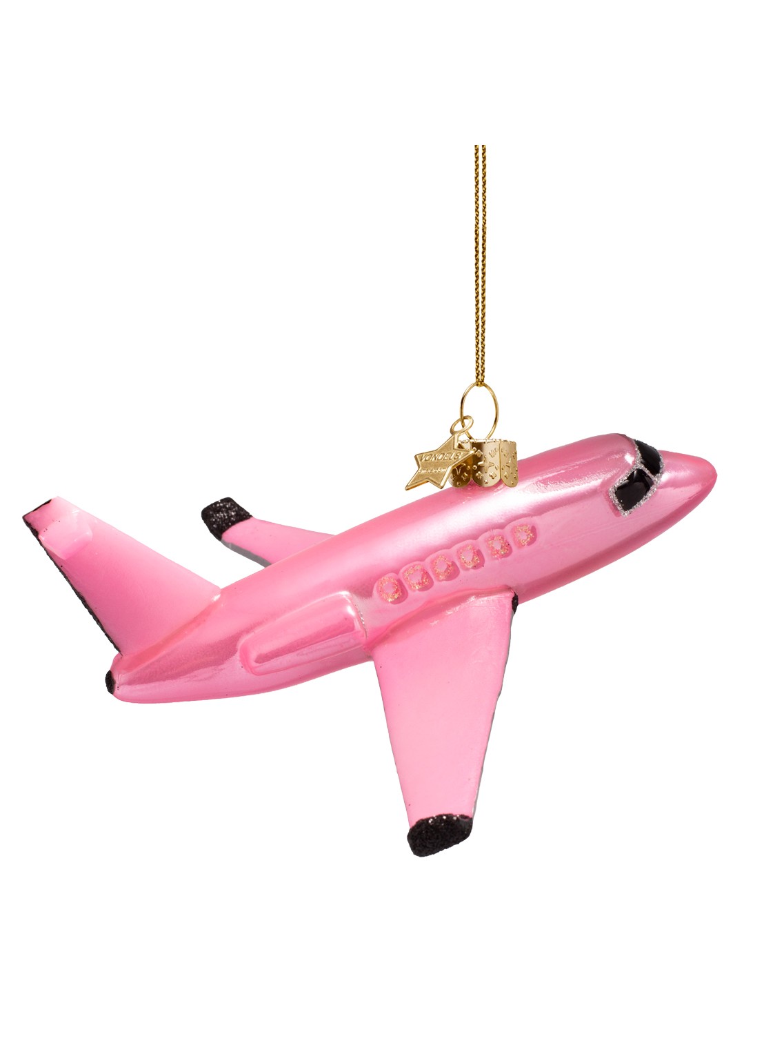 Vondels Vliegtuig kersthanger 4 cm - voorkant 2 roze