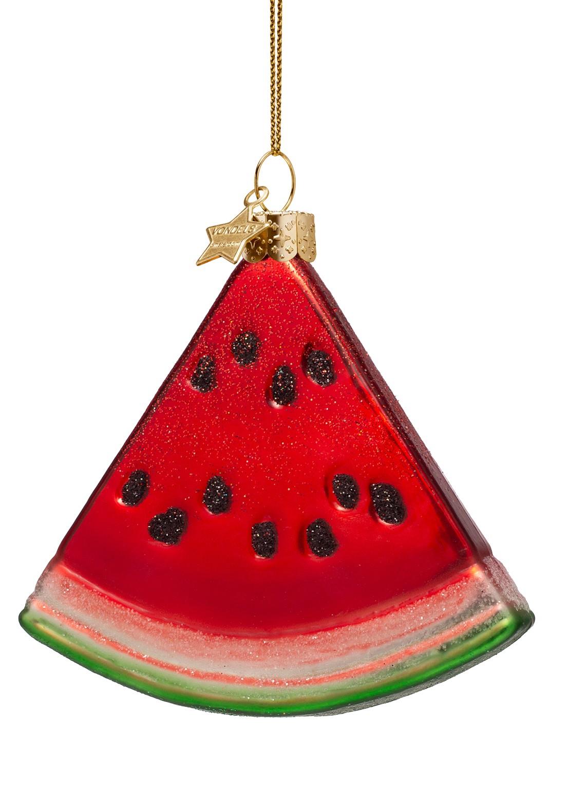 Vondels Watermeloen schijf kersthanger 9,5 cm - voorkant 2 rood