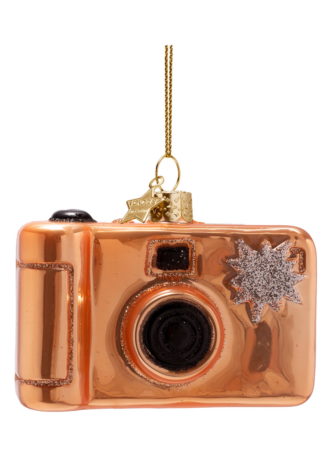 Vondels Wegwerpcamera kersthanger 6,5 cm - voorkant brons