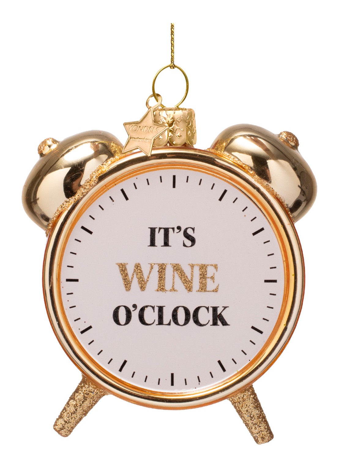 Vondels Wine O'Clock Alarm kersthanger 9 cm - voorkant 2 goud