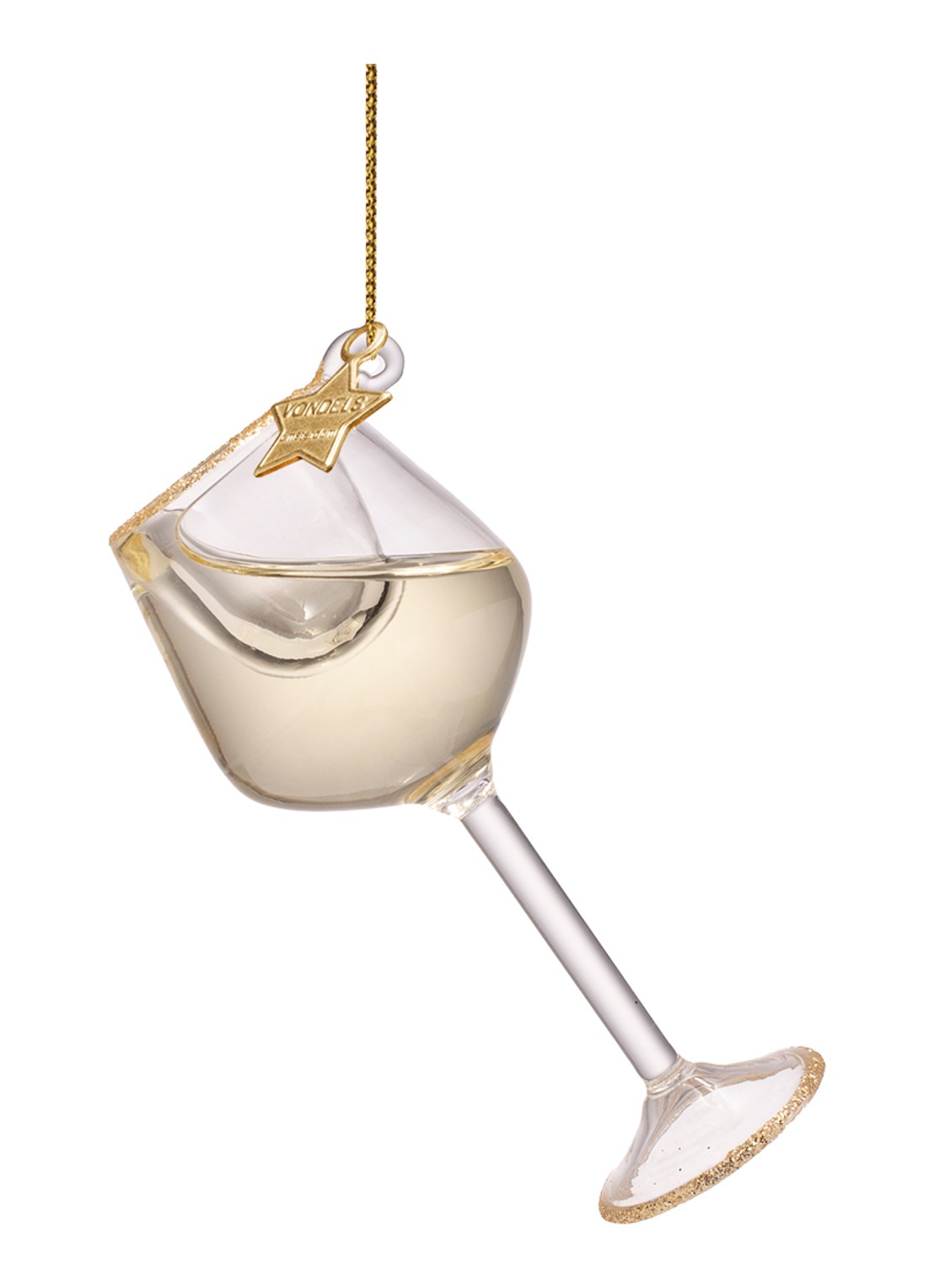 Vondels Witte Wijn Glas kersthanger 10 cm - achterkant 3 goud