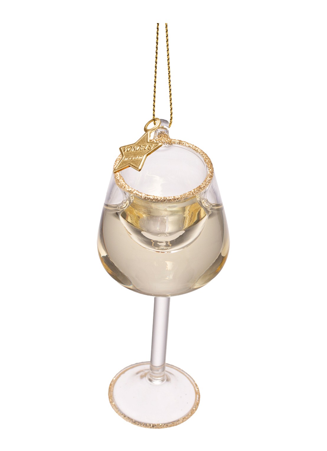 Vondels Witte Wijn Glas kersthanger 10 cm - detail 4 goud