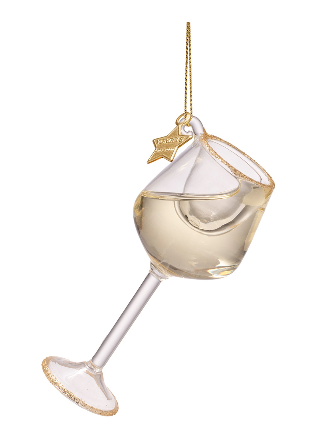 Vondels Witte Wijn Glas kersthanger 10 cm - voorkant goud