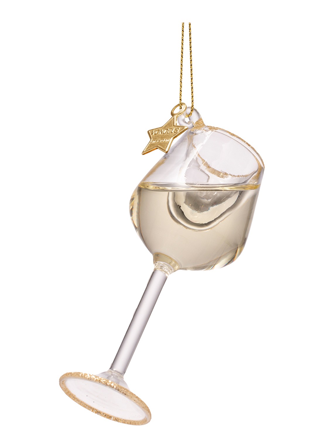 Vondels Witte Wijn Glas kersthanger 10 cm - voorkant 2 goud