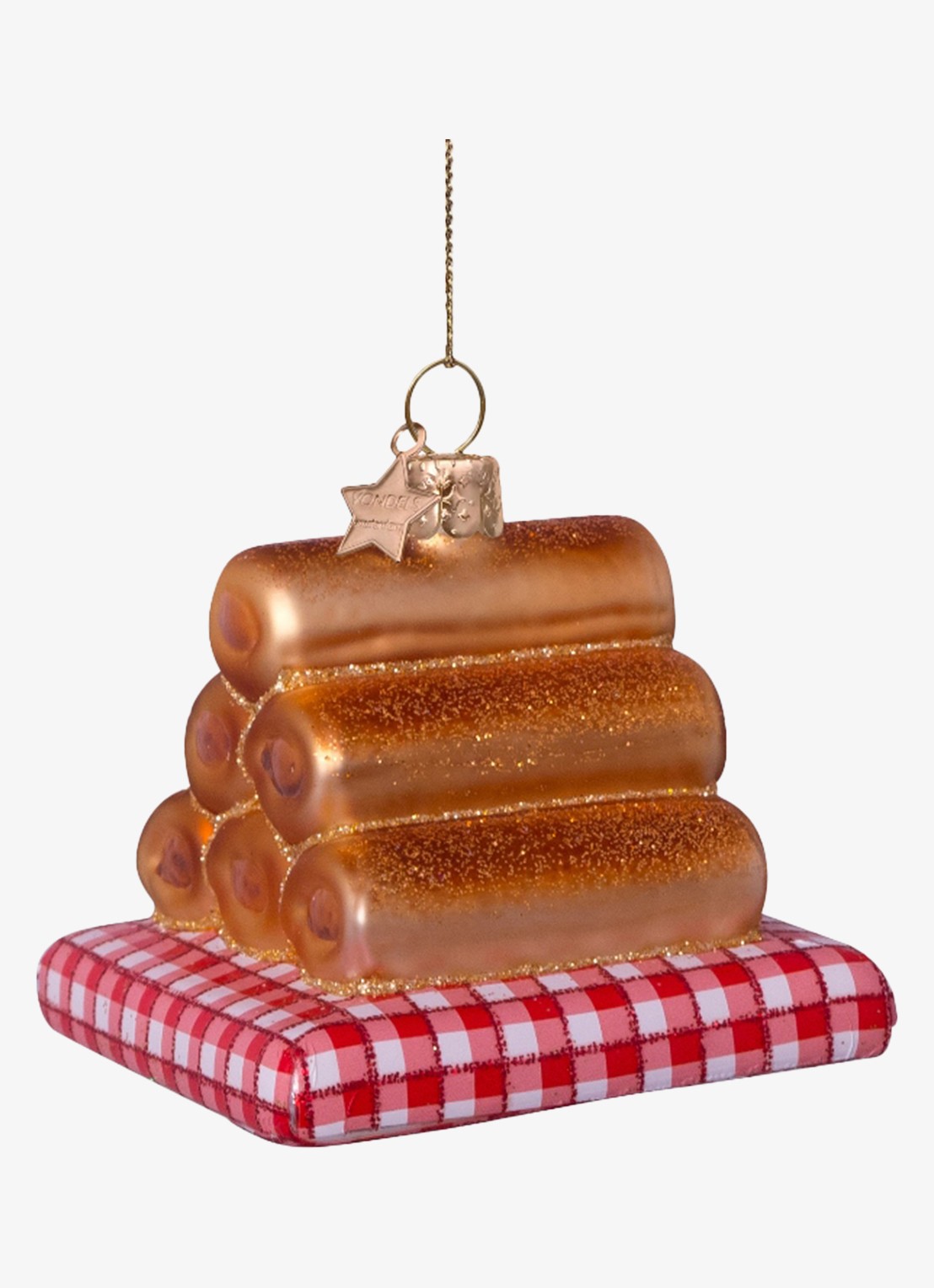 Vondels Worstenbroodjes kersthanger 6 cm - achterkant 2 bruin