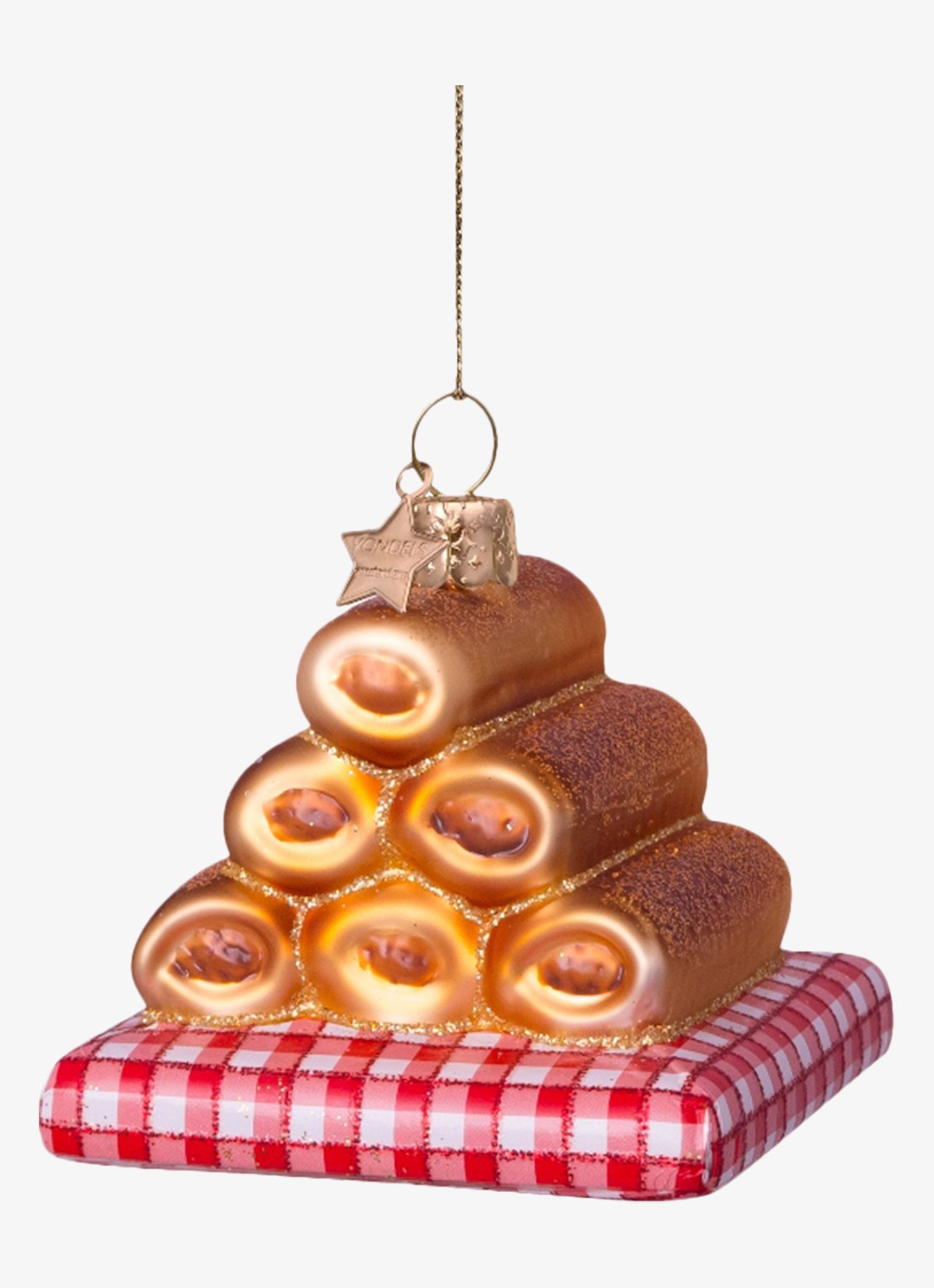 Vondels Worstenbroodjes kersthanger 6 cm - voorkant 3 bruin