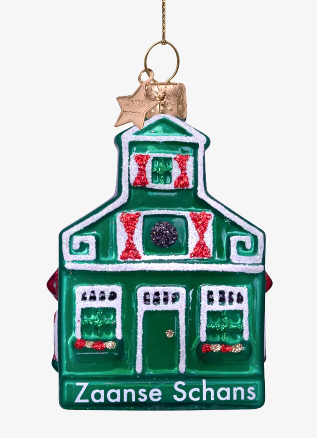 Vondels Zaanse Schans kersthanger 8 cm - voorkant groen
