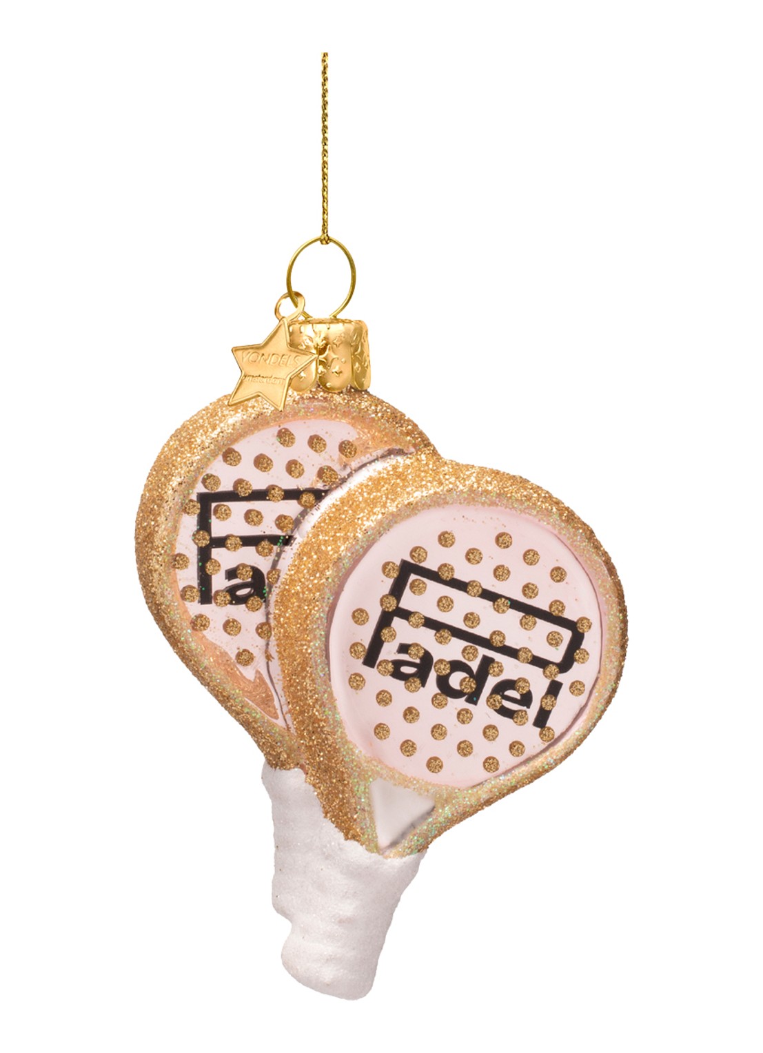 Vondels Zacht Roze Padelracket kersthanger 9 cm - achterkant 2 lichtroze