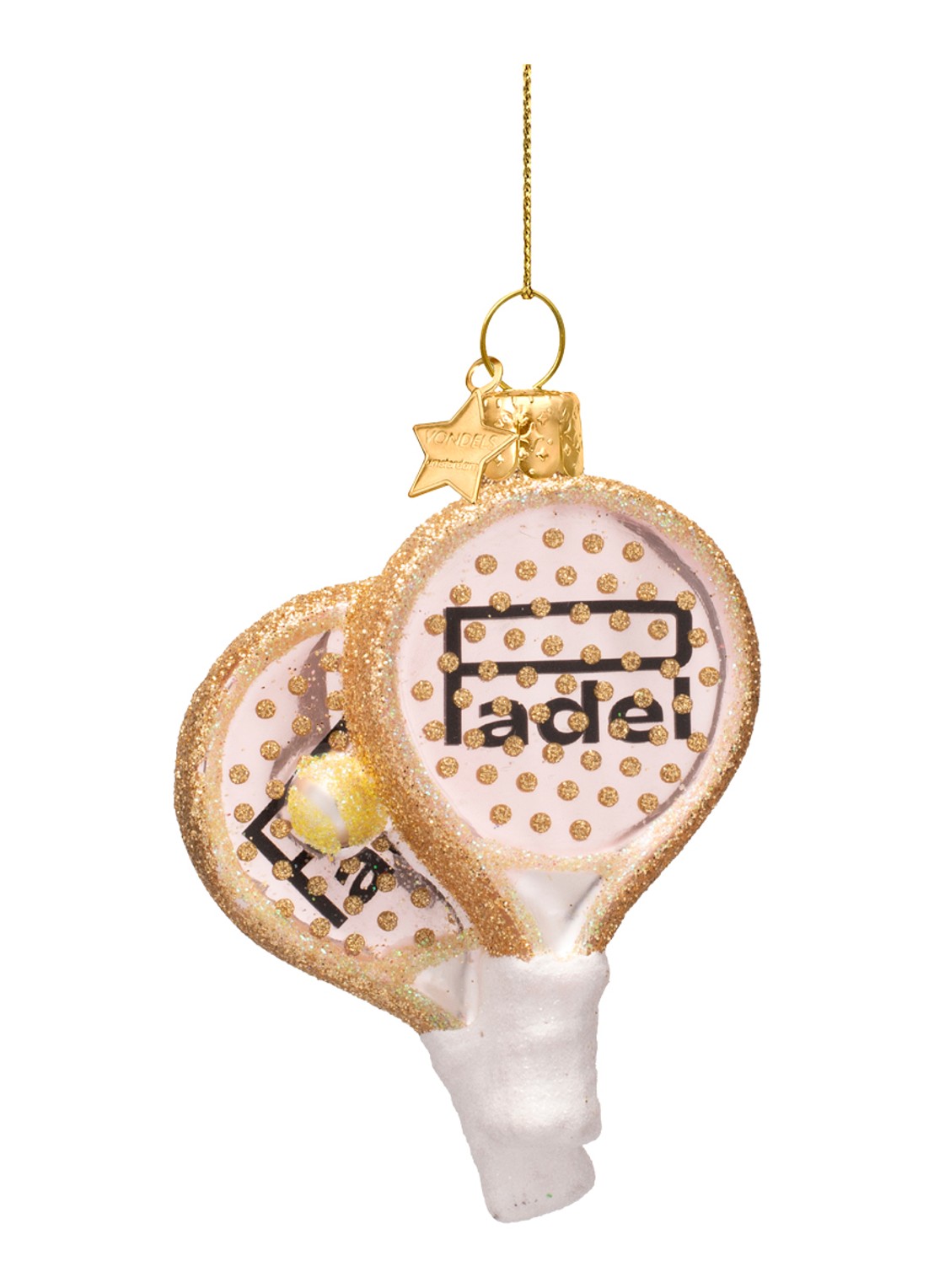 Vondels Zacht Roze Padelracket kersthanger 9 cm - voorkant 3 lichtroze