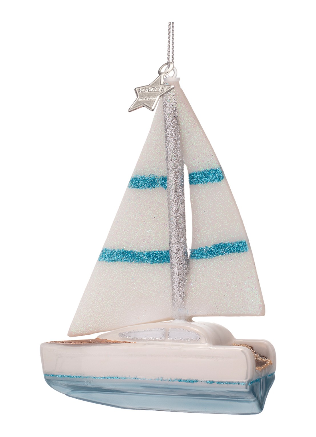 Vondels Zeilboot kersthanger 13 cm - voorkant wit