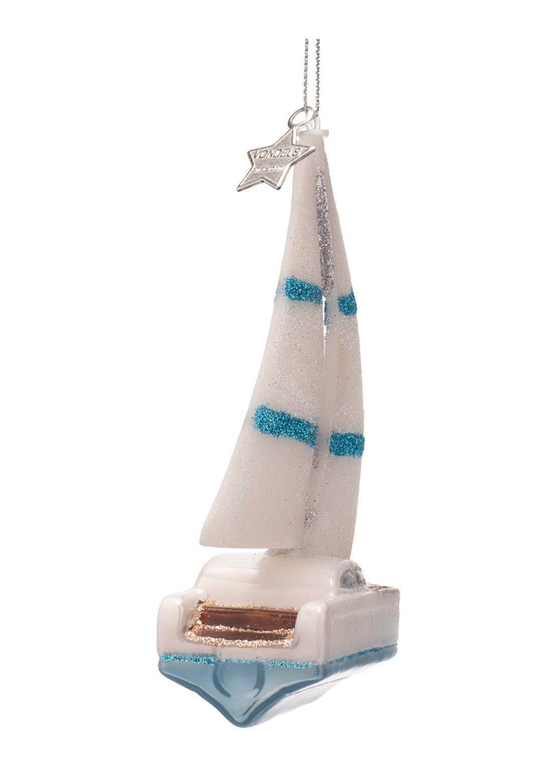 Vondels Zeilboot kersthanger 13 cm - voorkant 2 wit
