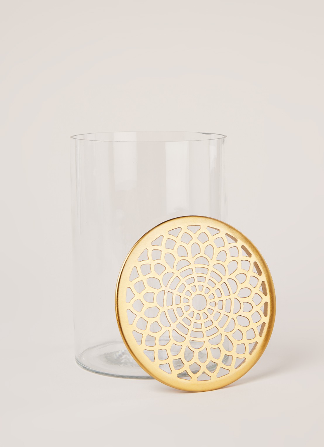 vtwonen Metal Lid Gold S vaas 19 cm - detail transparant