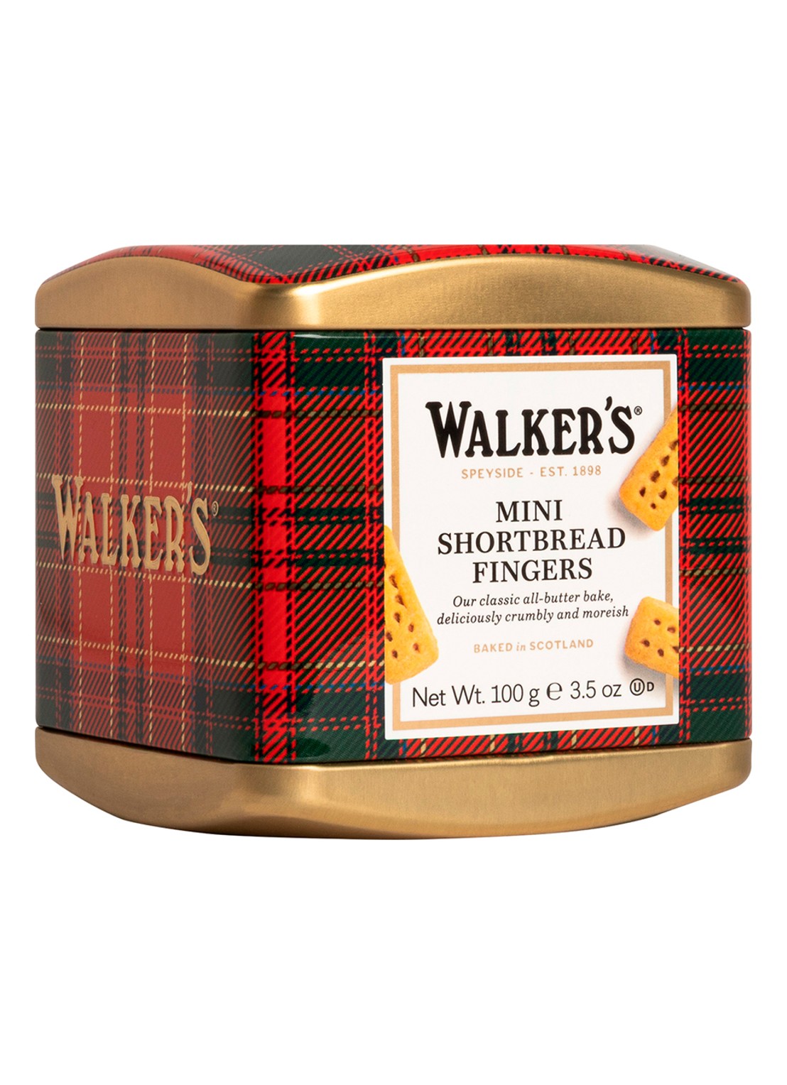 Walkers Mini Shortbread Fingers Tartan zandkoekjes in blik 100 gram - voorkant beige