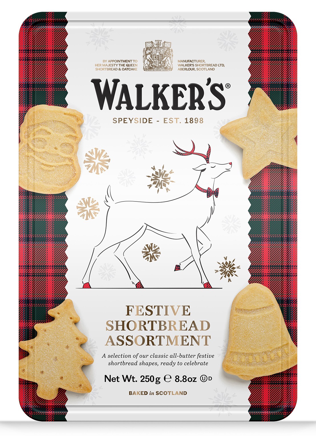 Walkers Rendier roomboterzandkoekjes in blik 250 gram - voorkant undefined