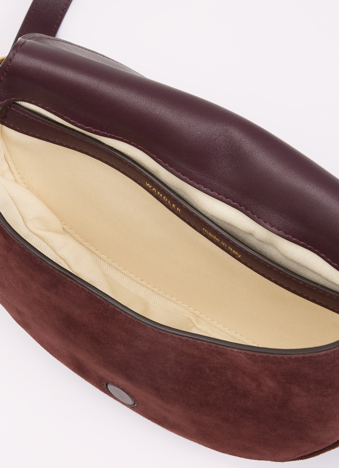 Wandler Kate crossbodytas van suède - detail kastanjebruin