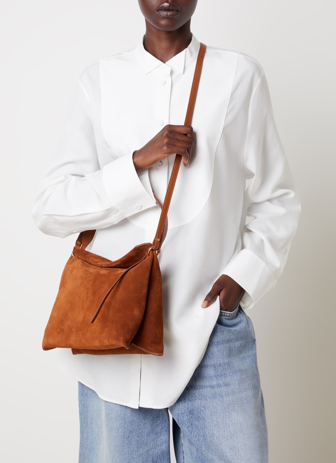 Wandler Penelope Tote Small schoudertas van kalfssuède - voorkant 3 cognac