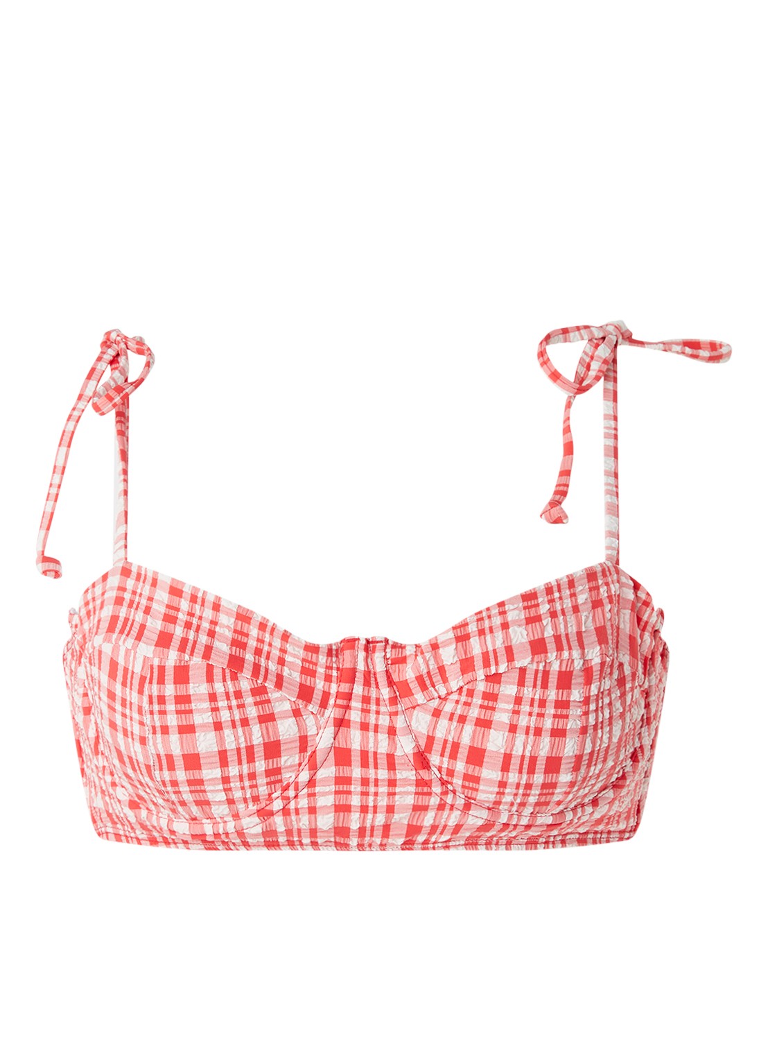 Warehouse Longline beugel bikinitop met gingham dessin - voorkant 2 steenrood