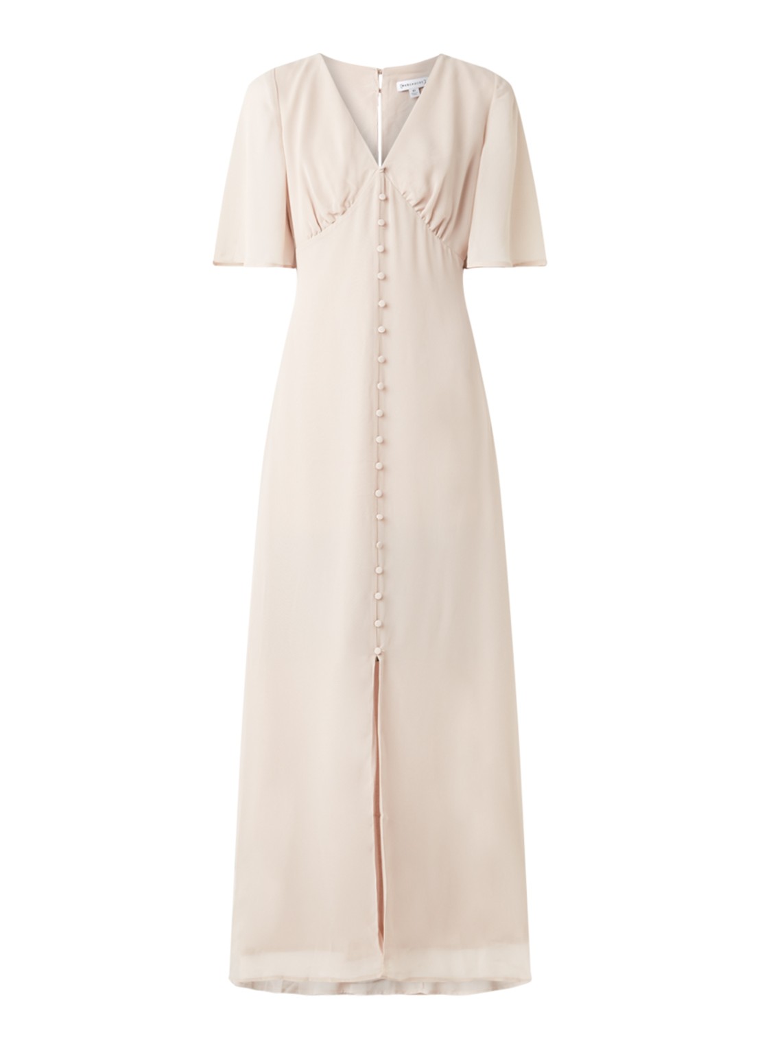 Warehouse Maxi jurk met vlindermouw en keyhole - voorkant 3 taupe