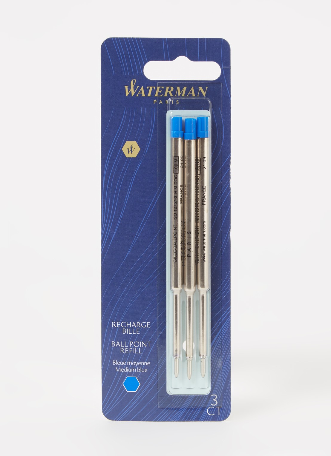 Waterman Balpen vulling medium blauw set van 3 - voorkant 2 blauw