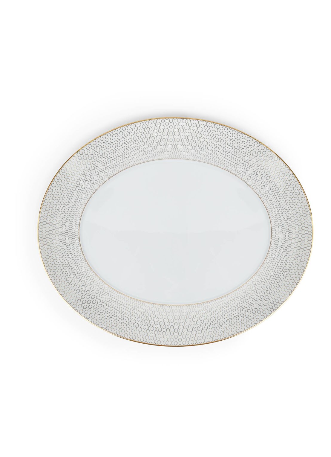 Wedgwood Gio Gold ovale serveerschaal 33 cm - voorkant wit