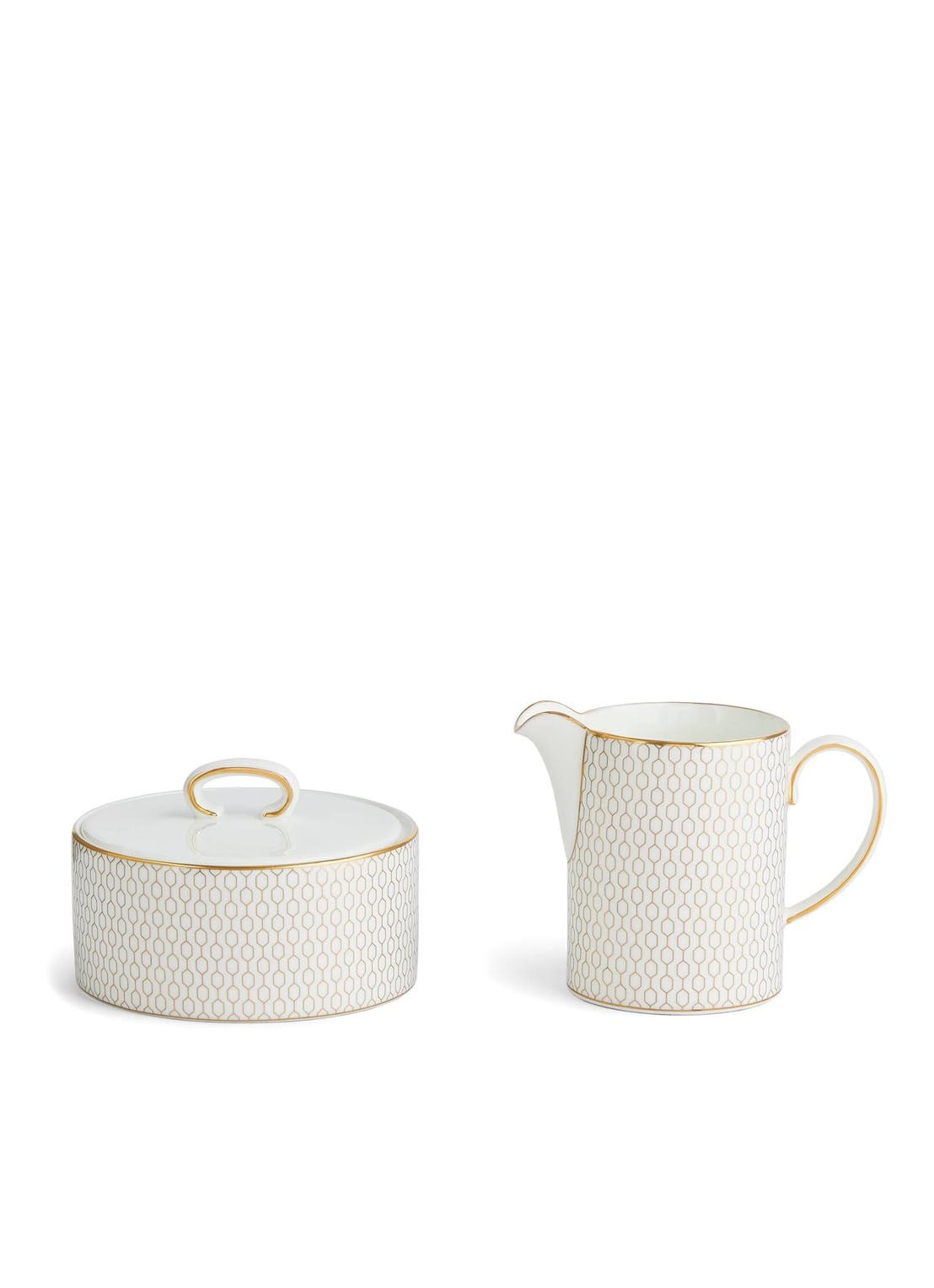 Wedgwood Gio Gold suikerpot en melkkan 2-delig - voorkant 3 wit