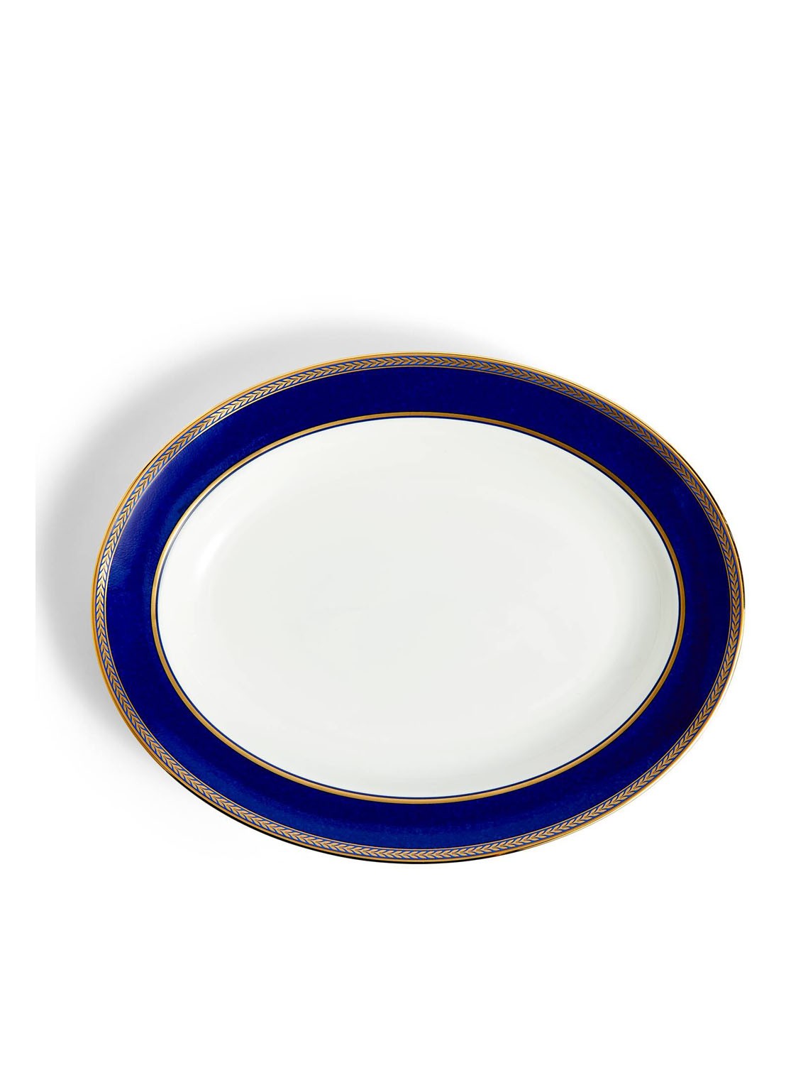 Wedgwood Renaissance Gold ovale serveerschaal 28 cm - voorkant royalblauw