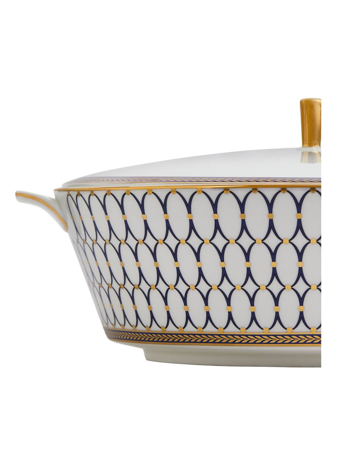 Wedgwood Renaissance Gold terrine met deksel 27 cm - voorkant 2 kobaltblauw