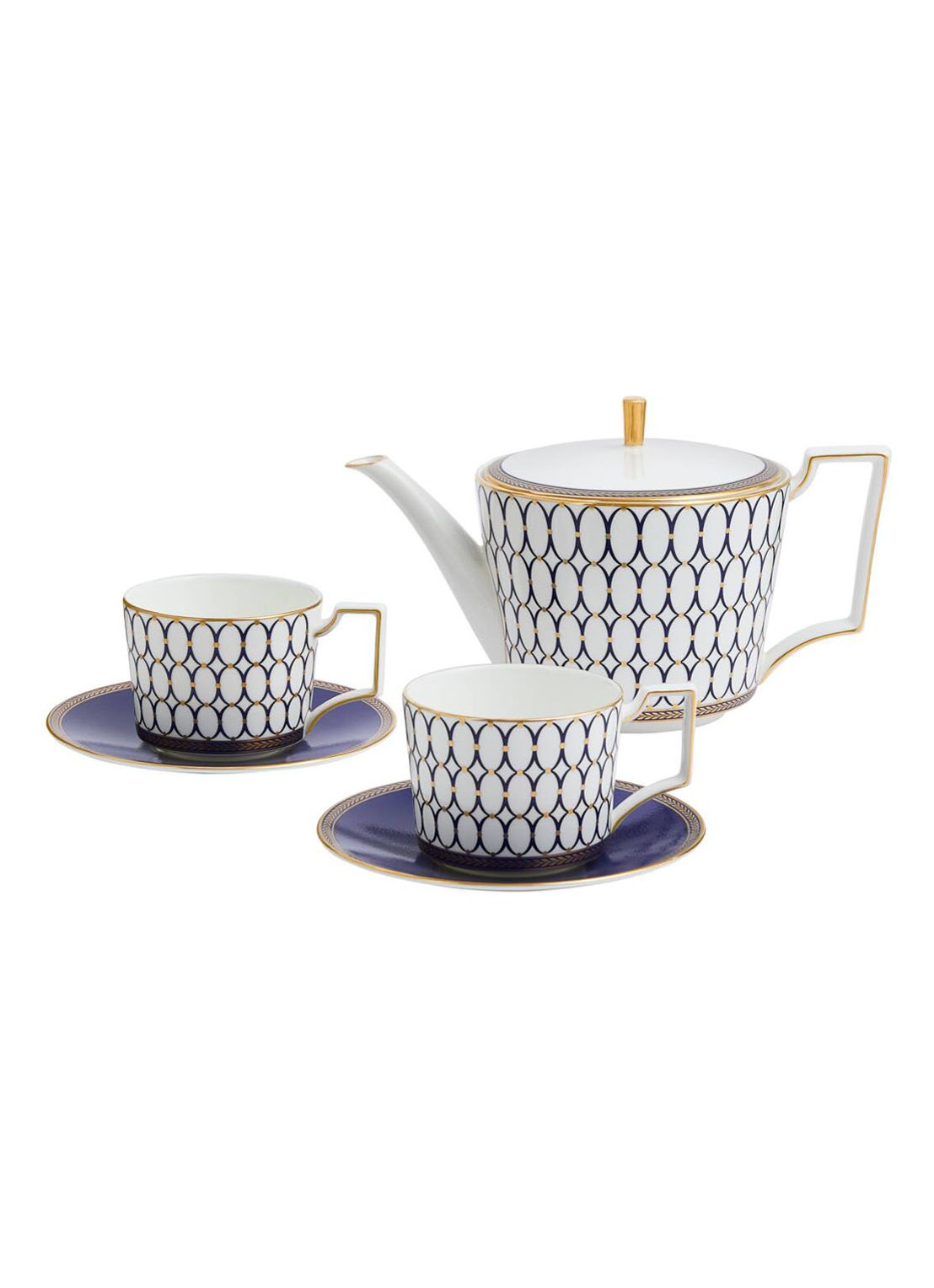 Wedgwood Renaissance Gold theeset 3-delig - voorkant 2 royalblauw