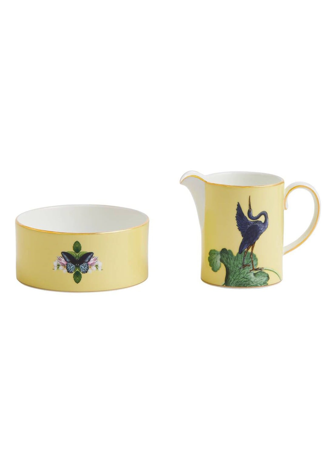 Wedgwood Waterlily suikerpot en melkkan 2-delig - voorkant lichtgeel