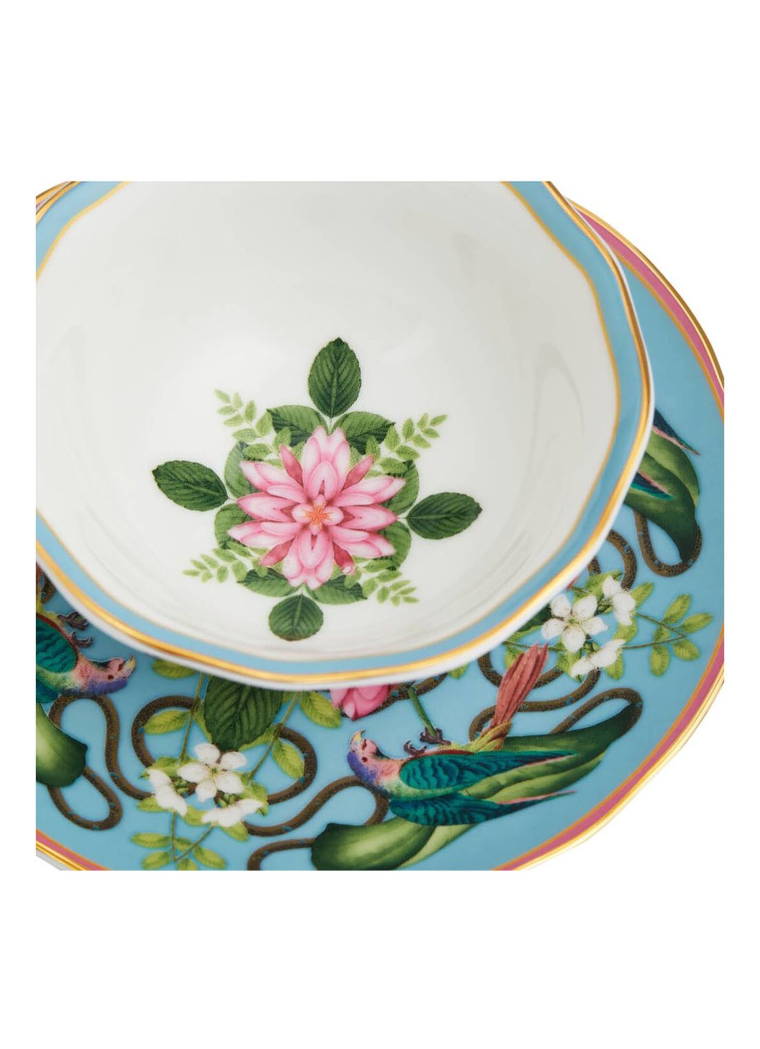 Wedgwood Wonderlust Menagerie kop en schotel 15 cl - achterkant lichtblauw