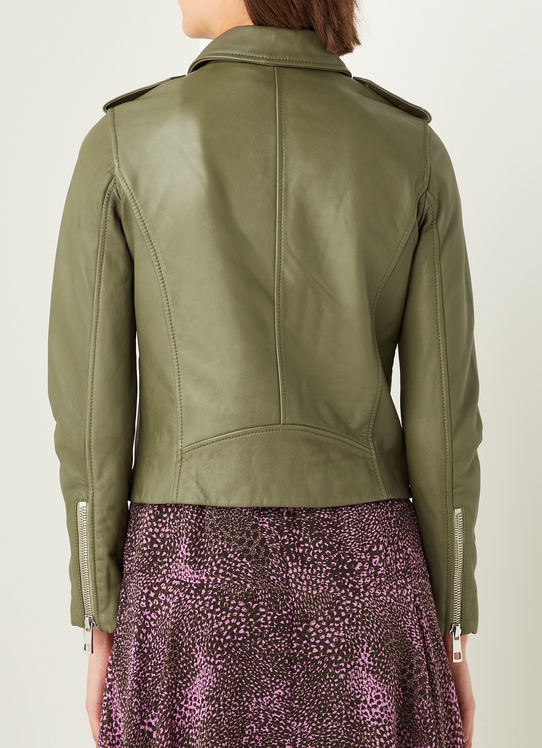 Whistles Agnes cropped bikerjack van schapenleer - achterkant 3 mosgroen